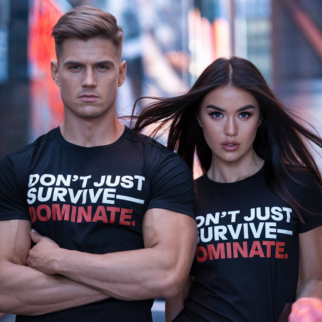 DON'T JUST SURVIVE—DOMINATE - BLACK T-SHIRT