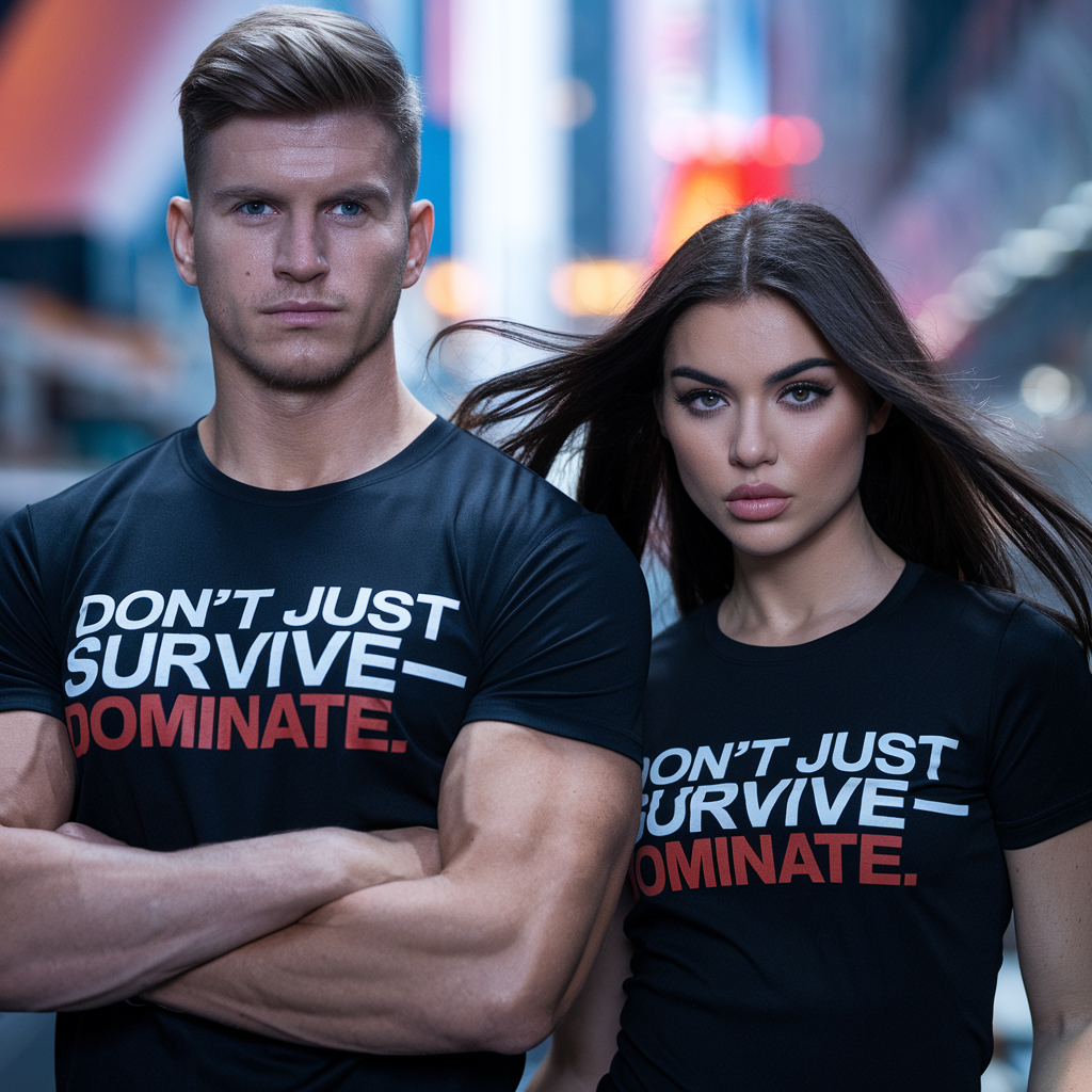 DON'T JUST SURVIVE—DOMINATE - BLACK T-SHIRT